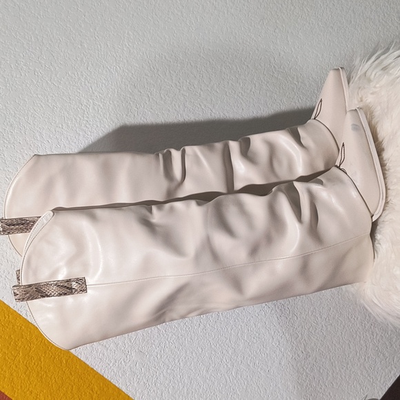 Women Fold Over Western Boots Chunky Heel Pointed Toe Cowboy Knee High Boots. - Picture 5 of 16